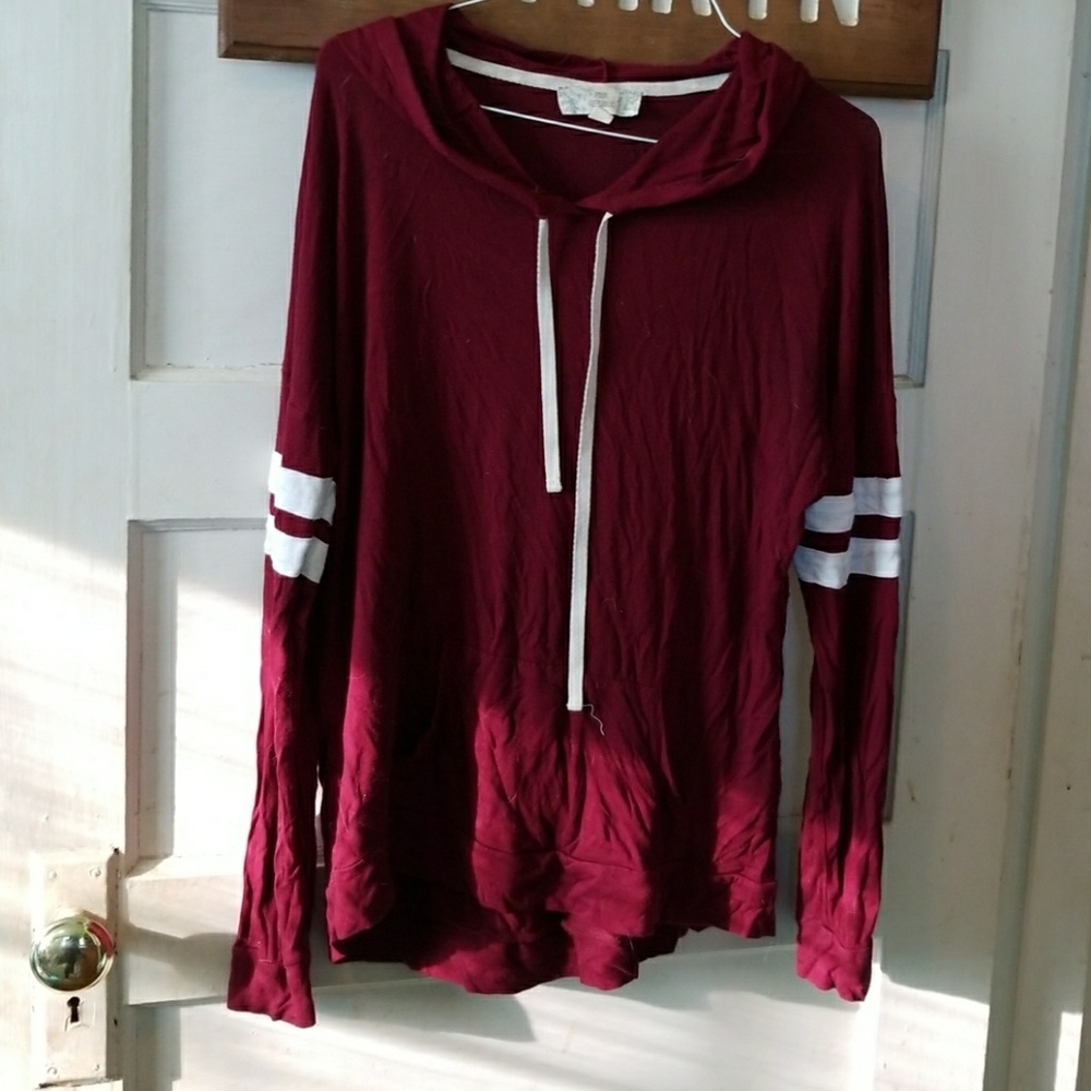 Burgundy varsity striped hoodie